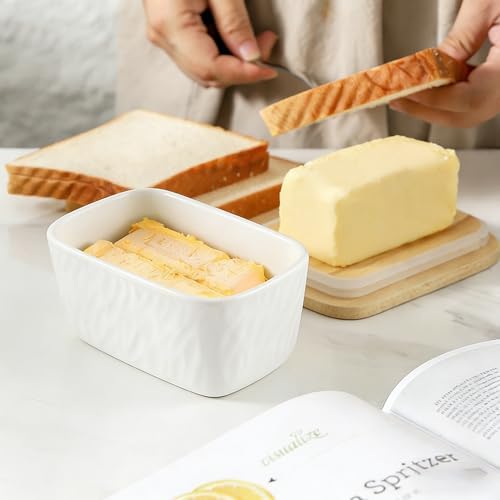 KOOV Porcelain Large Butter Dish with Lid, Airtight Butter Container
