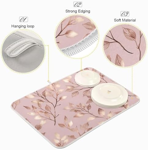 OTVEE Tree Branch Pattern Dish Drying Mat for Kitchen Counter