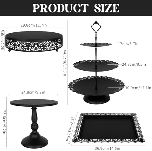 Fivenl 8 Pcs Cake Stand Black Metal Dessert Table Display Set, 3-Tier