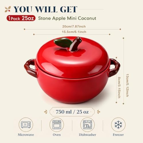Ceramic 25oz Apple Mini Cocotte Casserole Dish with Lid
