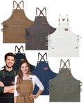 6 Pcs Chef Apron with Cross Back Straps for Men Women with Pockets
