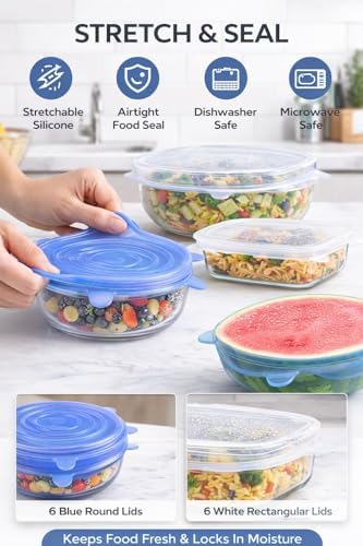 IZEM Reusable Silicone Stretch Lids, 12 Pack