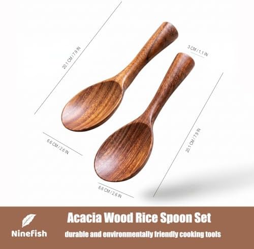 Ninefish Acacia Wood Rice Paddle Set, 2-Piece Non-Stick Wooden