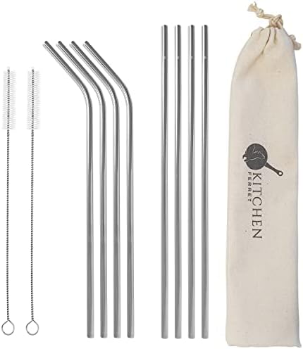 Set of 8 Reusable Stainless Steel Metal Drinking straws with x2