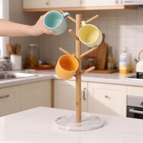 Bamboo Mug Holder, Strong 8 Hooks Coffee Mug Holders Tree Stand