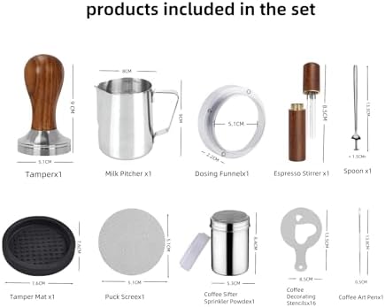 25PCS Espresso Accessories Kit 51mm Coffee Tamper Set with frothing