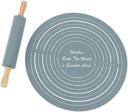 Silicone Rolling Pin and Kneading Pad Set for Home Baking (Gray)