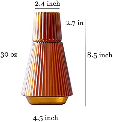 Sizikato 30 Oz Classic Striped Glass Bedside Night Water Carafe with