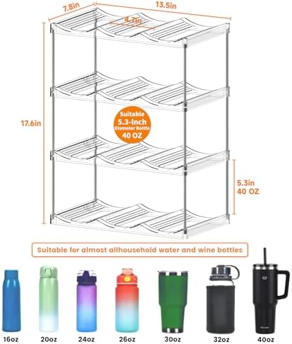 Stackable Water Bottle Organizer for Cabinet,4 Tier Water Bottle