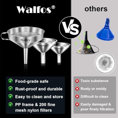 Stainless Steel Funnel, Walfos 4 Pack