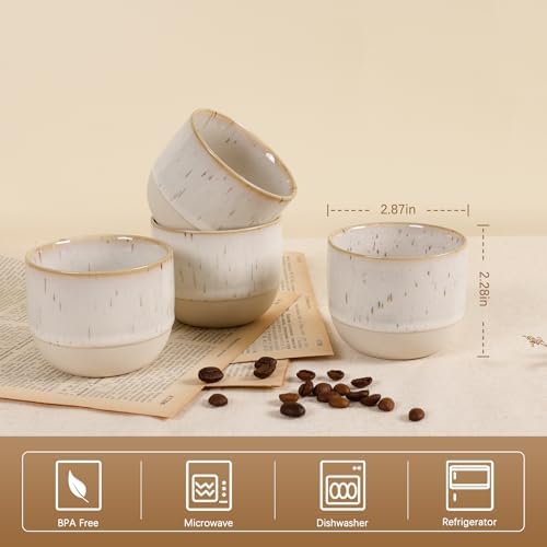 Ceramic Espresso Cups Set of 4, Double Walled Espresso Coffee Mugs for