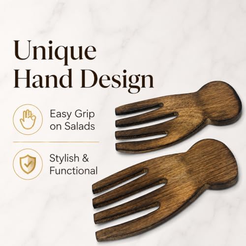 Handcrafted Wooden Salad Serving Set | 2 Pc Decorative Salad Servers