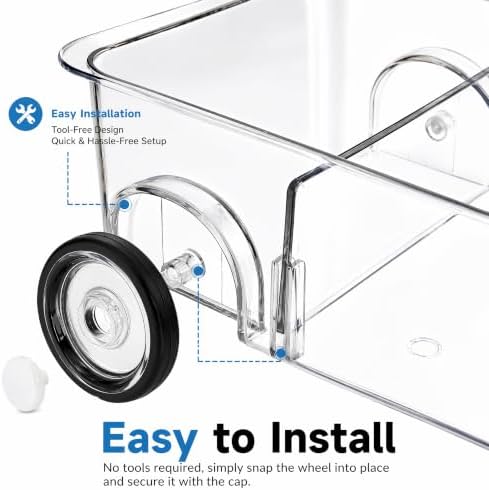 2 Pack Refrigerator Organizer Bin with Wheels, Roll Out Pantry Storage