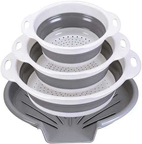 Collapsible Colander Set with Oversized Draining Tray | 3-Pack