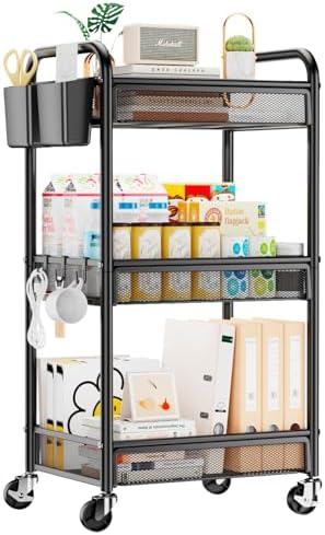YASONIC 3-Tier Metal Rolling Storage Cart, Black