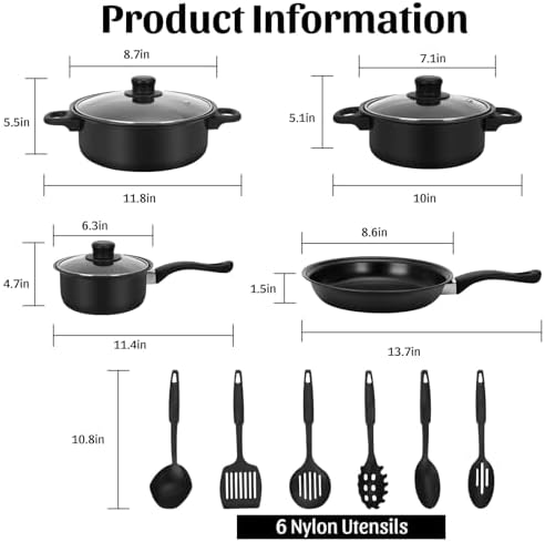 Non-Stick Cookware Set, Portable Lightweight Cast Iron Pots and Pans