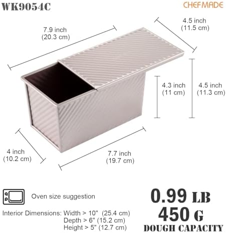 CHEFMADE Pullman Loaf Pan with Lid, 1Lb Dough Capacity Non-Stick