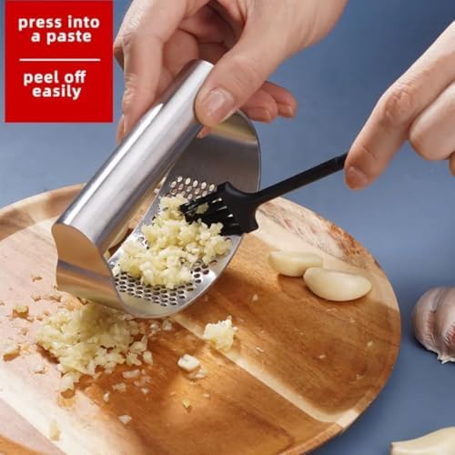 Garlic Press Rocker, Stainless Steel, Peeler and Brush