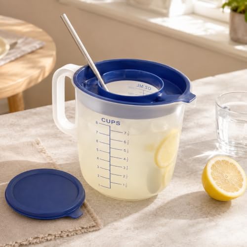 8 Cup Measuring Cup with Splash Guard Lid, BPA-Free Plastic Mixing