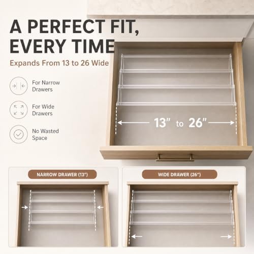 Acrylic Spice Drawer Organizer 4 PK, Expandable 13"-26" Acrylic Spice