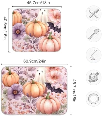 OTVEE Mystical Halloween Pumpkin Art Dish Drying Mat for Kitchen