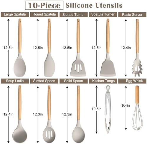 E-far Silicone Cooking Utensils Set, 10-Piece Heat Resistant Kitchen