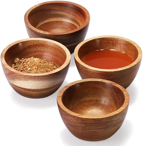 Acacia Wooden Bowls Set, Small Pinch Bowls for Sauces/Dips/Condiments