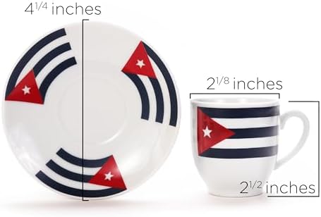 YSSER Cuban Flag Espresso Cup Set, 3.0 oz Cups with Saucers, 12 Piece