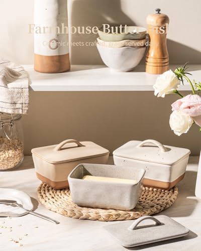 Besmeety Ceramic Butter Dish with Lid for Countertop, European 250g