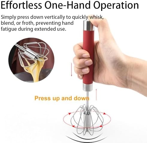 Stainless Steel Semi-Automatic Egg Whisk Set, 2PCS Hand Push Rotary