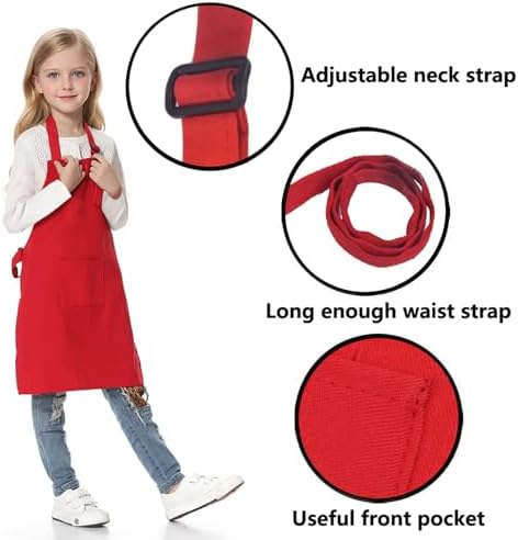 TOPTIE Child Cotton Canvas Apron with Pocket, Adjustable Strap for