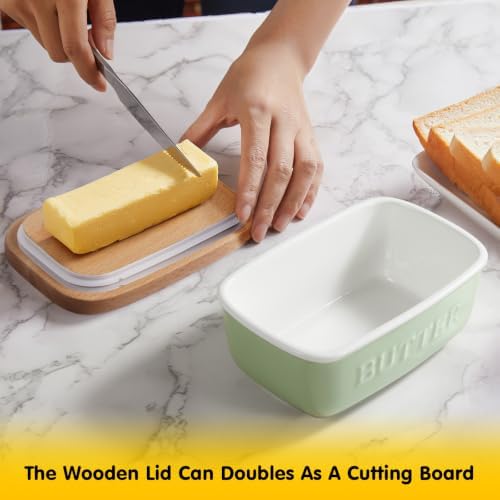 ALELION Ceramic Butter Dish with Lid for Countertop, Butter Keeper for