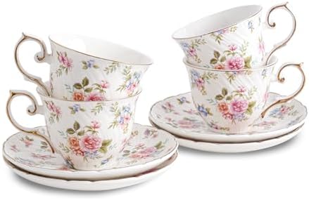 Agyiuns tea cups and saucers ceramic coffee mug 6oz set of 4 for