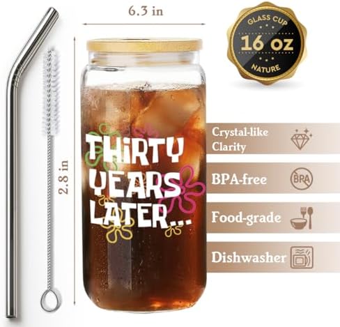 Funny 30th Birthday Drinking Glass Cup with Lids and Straw Gifts for