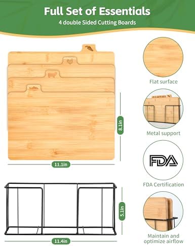 Bamboo Cutting Board Set with Meatal Stand, Lexda 4PCS Eco-Friendly