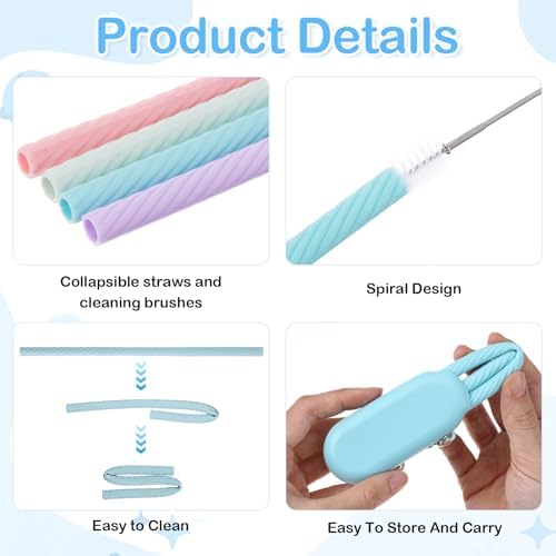 Ymapinc 4 Sets Portable Straw with Case, Reusable Silicone Straws