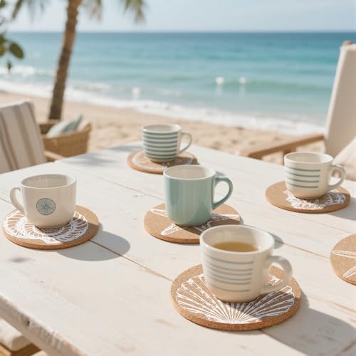 12 Pcs Coastal Coasters for Drinks Beach Cork Sea Shell Mat Gift