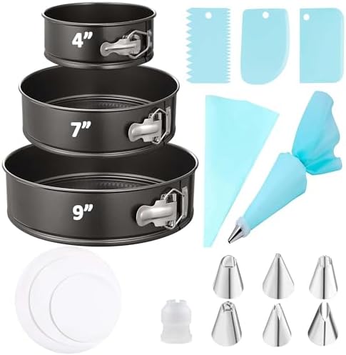 Springform Cake Pan Set with Cake Decorating Kit, Non-stick Leakproof