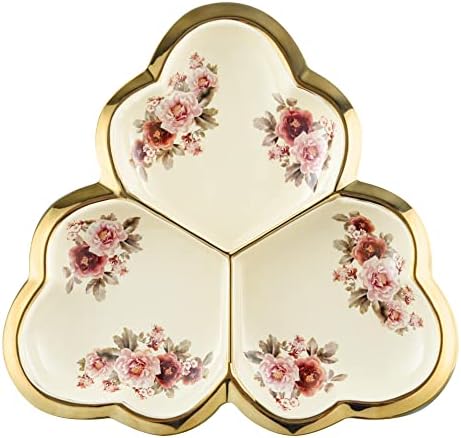 fanquare 3 Compartment Gold Floral Porcelain Platter