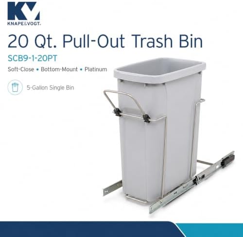 Knape & Vogt Pull-Out Trash Can, 20 Qt, Platinum