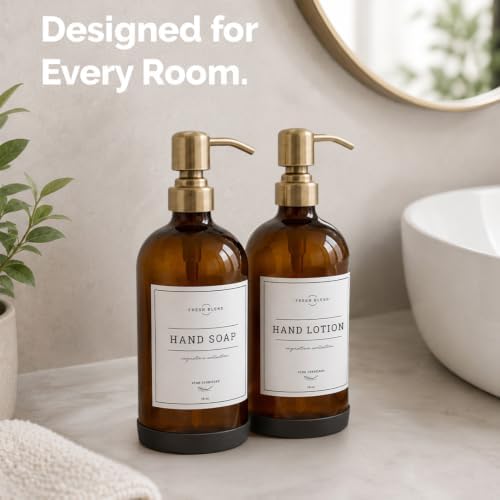 Vine Creations Amber Glass Soap Dispenser Set, 2 Pack