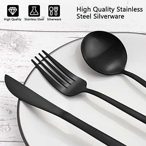 Matte Black Silverware Set, VANVRO 20-Piece Stainless Steel Flatware