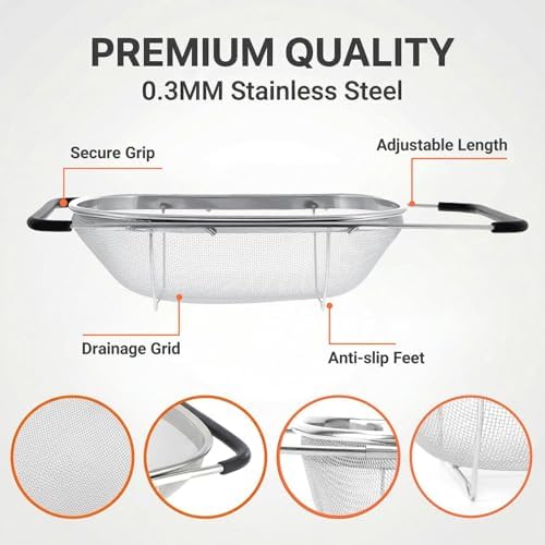 Sink Colander with Expandable Handle Oval Sifter