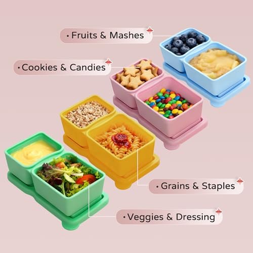 MACTANO 4 Pack Silicone Snack Containers with Lids, 10oz Dual