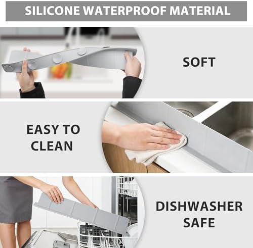 Silicone Sink Splash Guard with Strong Suction Cups, Grey, 20 in