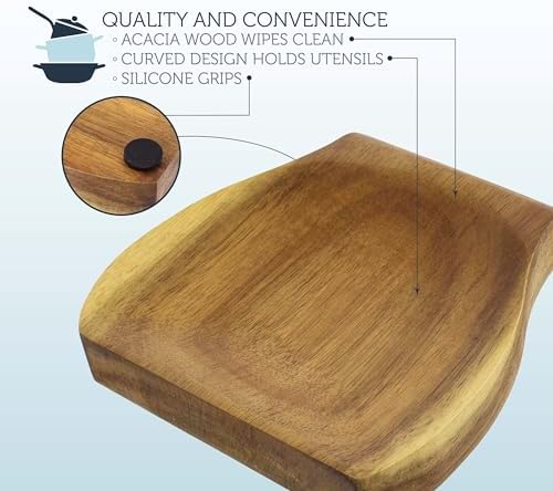 Potted Pans Wooden Spoon Rest - Acacia Wood Stove Top Spoon Holder