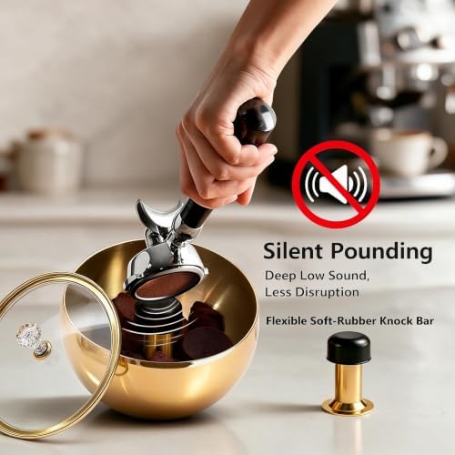 1.8L Espresso Knock Box with Glass Lid, Magnetic Knock Bar, Gold
