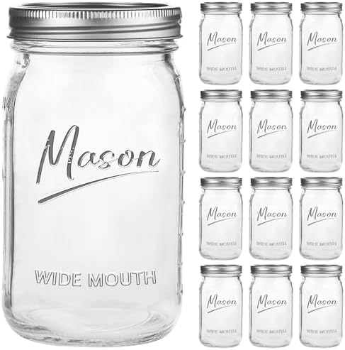 32 oz Mason Jars, 12 Pack with Airtight Lids