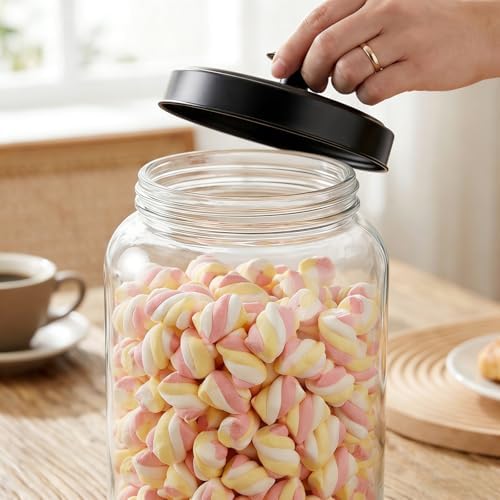 Pumtus 2 Pack Large Glass Jars with Metal Lid, 1 Gallon Clear Cookie
