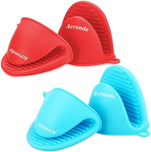 2 Pairs Mini Silicone Oven Mitts, Red and Blue